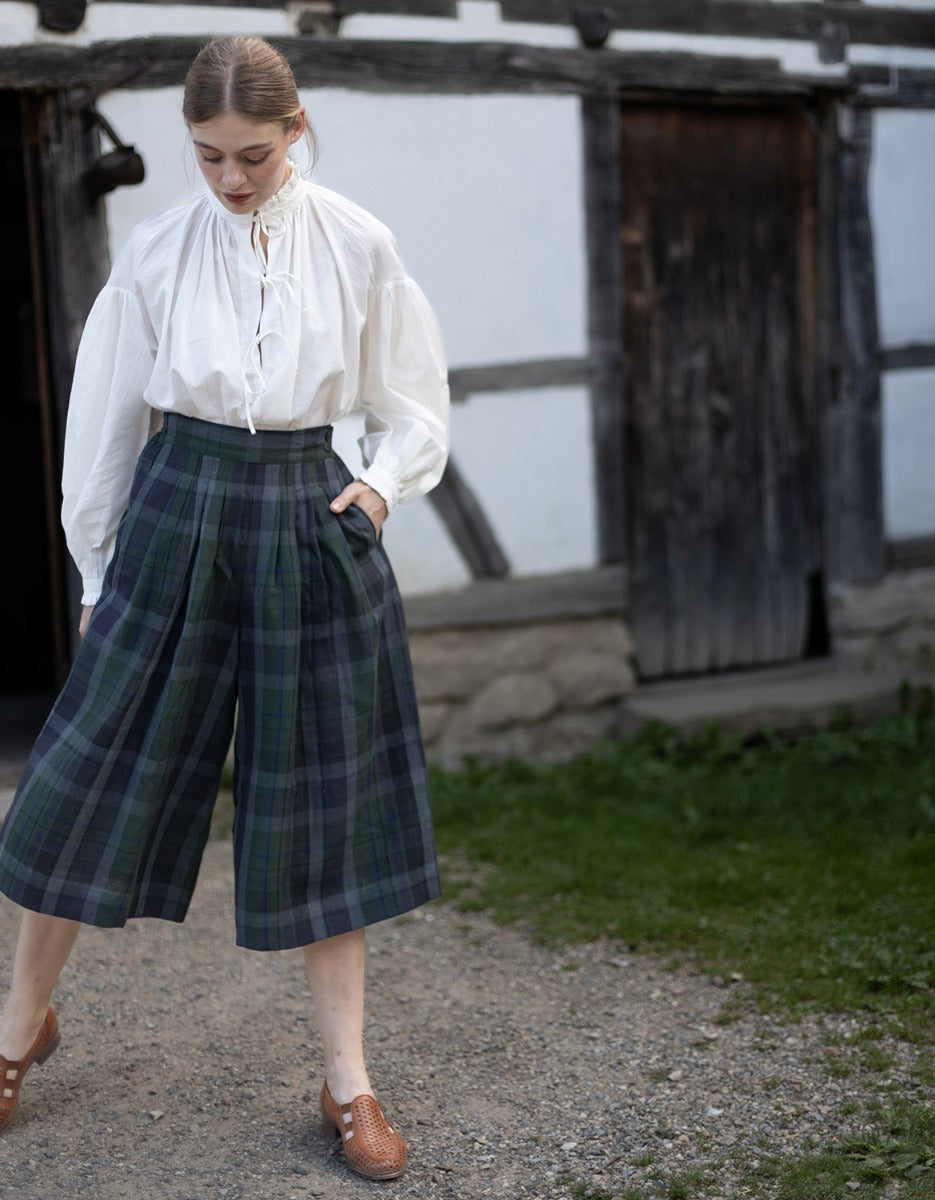 Pantalon 'Vera' en lin écossais vert