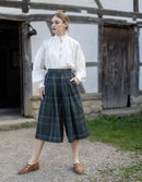 Pantalon 'Vera' en lin écossais vert