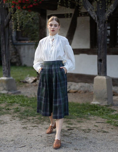 Pantalon 'Vera' en lin écossais vert