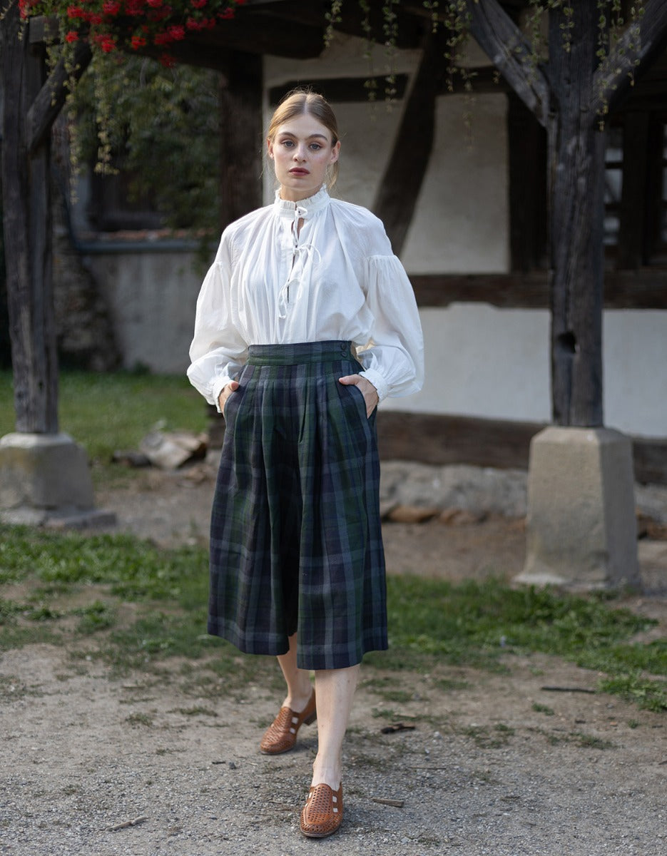 Pantalon 'Vera' en lin écossais vert