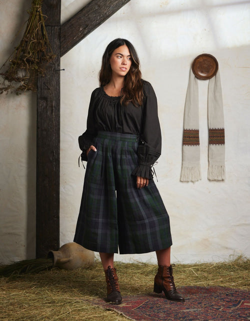 Pantalon 'Vera' en lin écossais vert