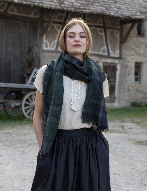 Foulard 'Vera' en lin écossais vert