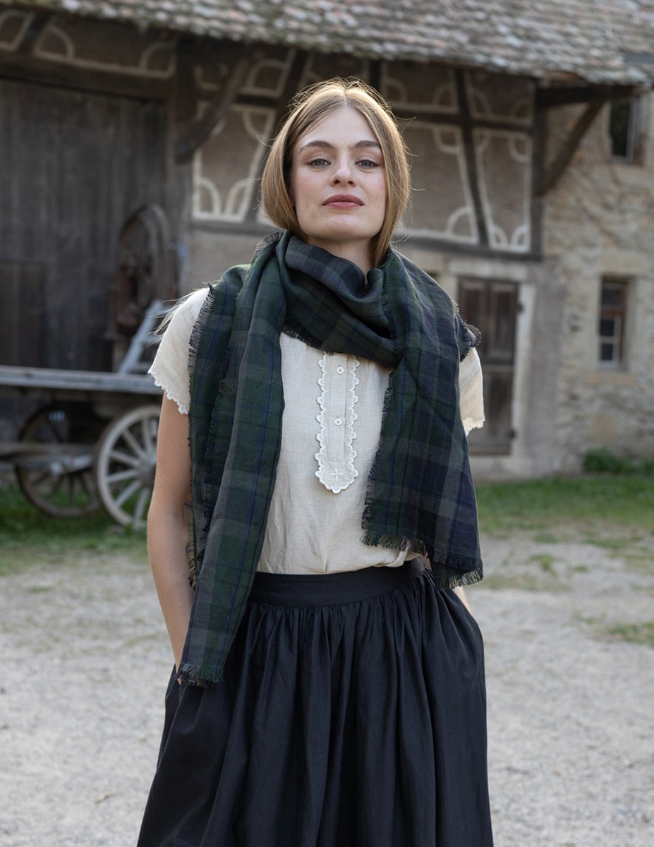 Foulard 'Vera' en lin écossais vert