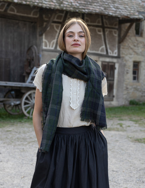 Foulard 'Vera' en lin ecossais marron
