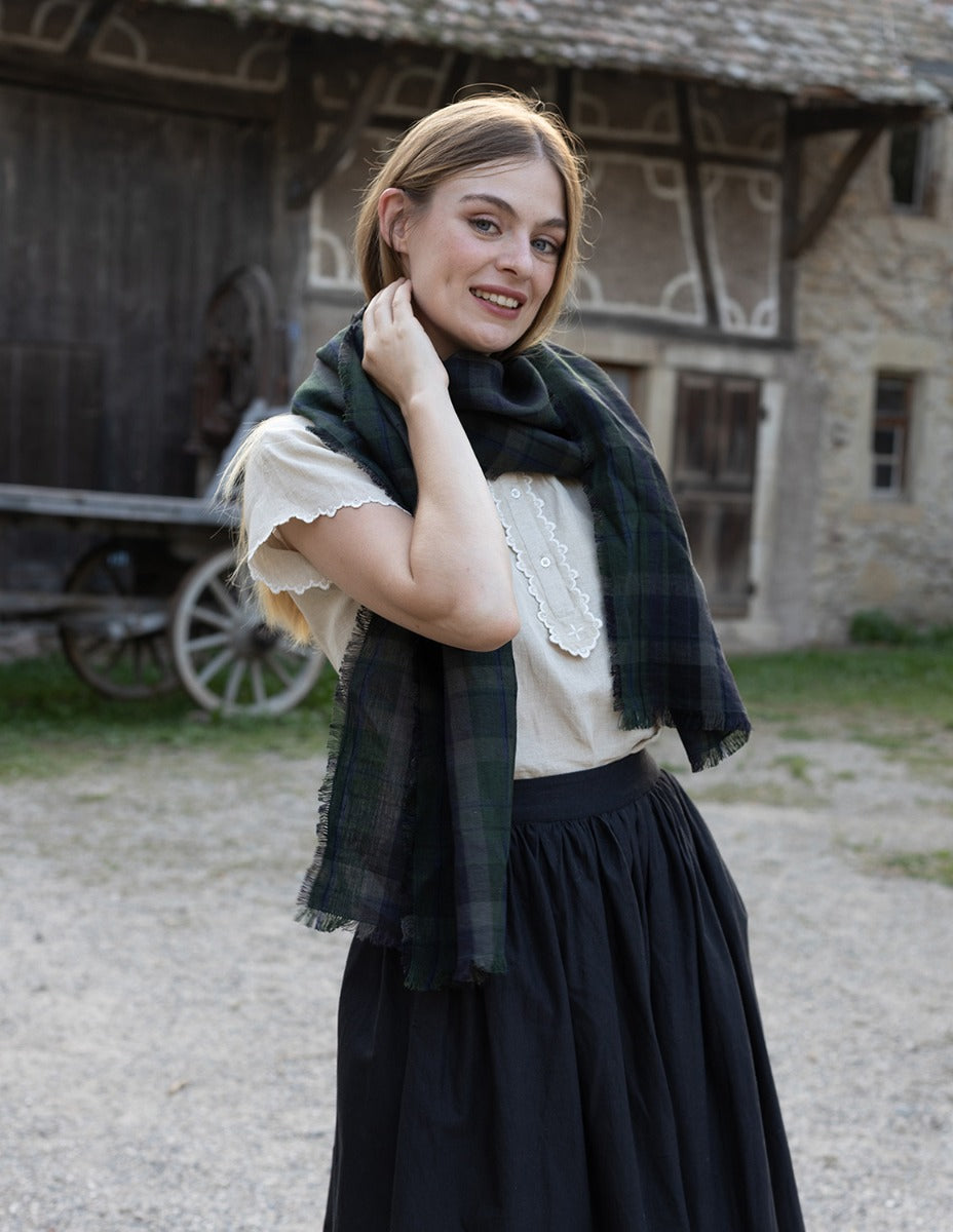Foulard 'Vera' en lin écossais vert