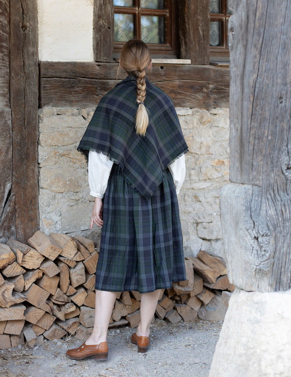 "Vera" green tartan linen skirt