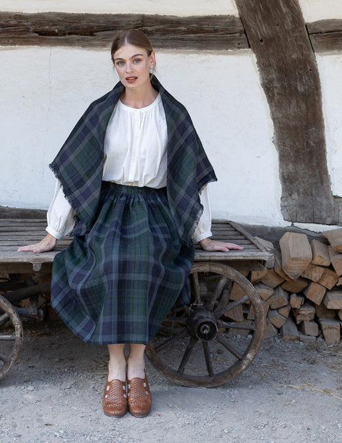 "Vera" green tartan linen skirt