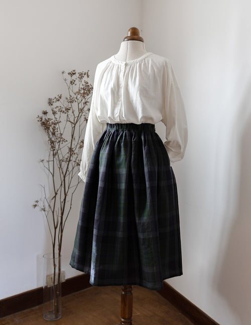 "Vera" green tartan linen skirt