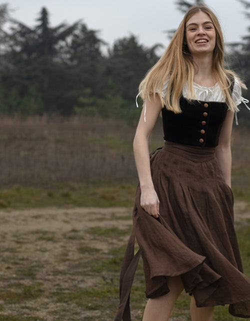 Jupe 'Vineta' midi en lin châtaigne