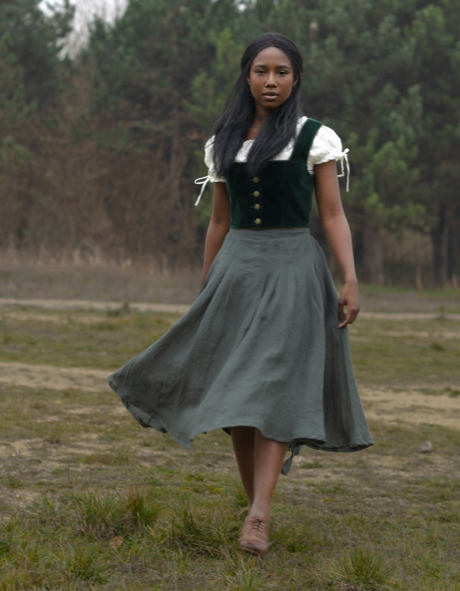 Jupe 'Vineta' midi en lin vert sauge