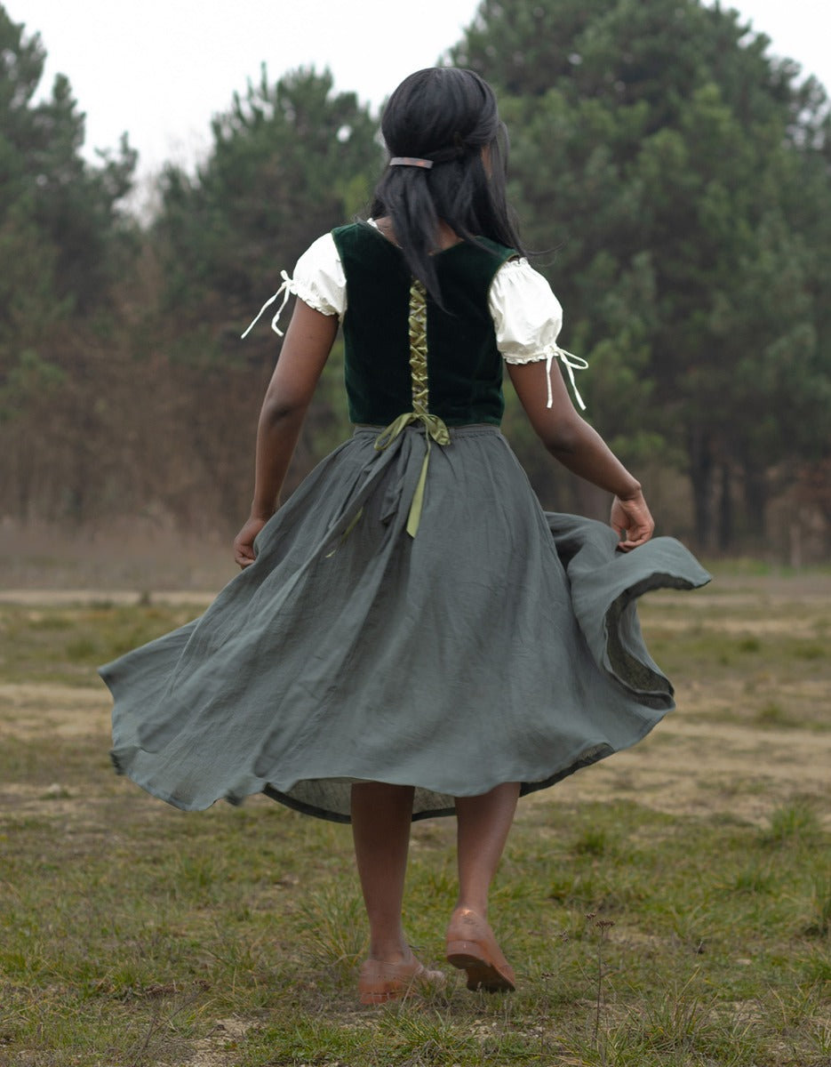 Jupe 'Vineta' midi en lin vert sauge