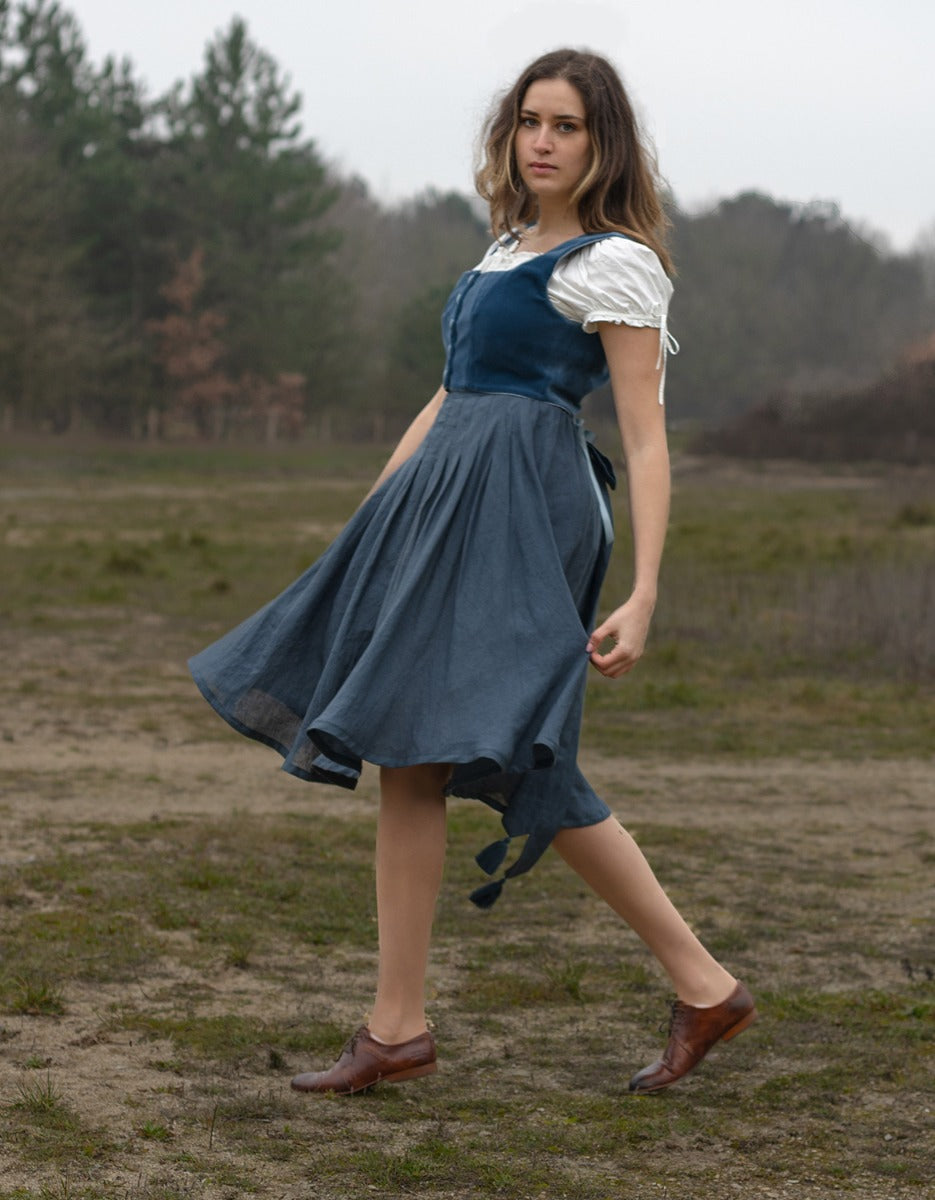 Jupe 'Vineta' midi en lin bleu skandi