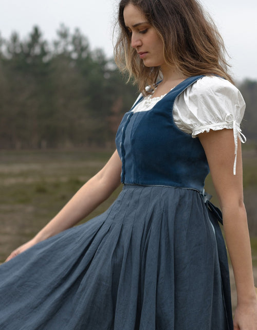 Jupe 'Vineta' midi en lin bleu skandi