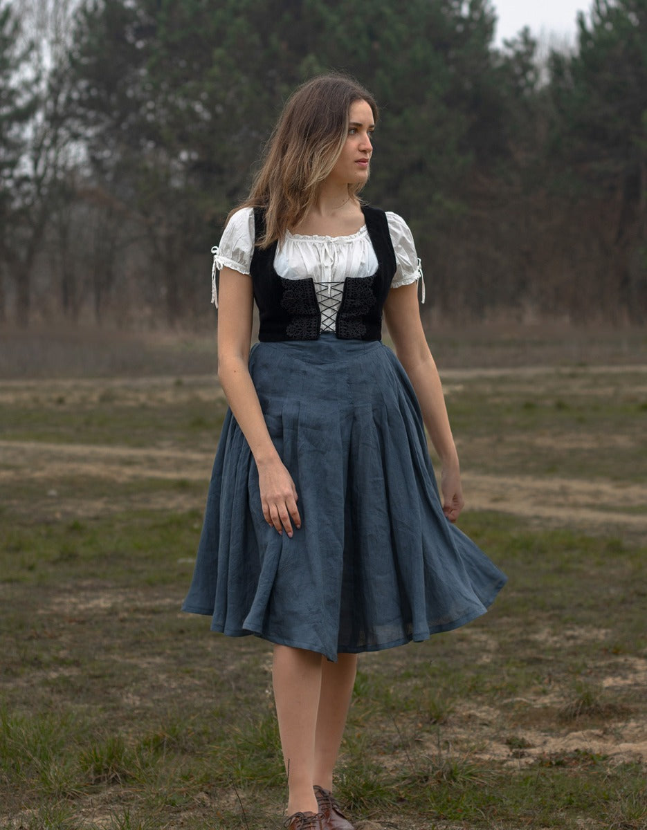 Jupe 'Vineta' midi en lin bleu skandi