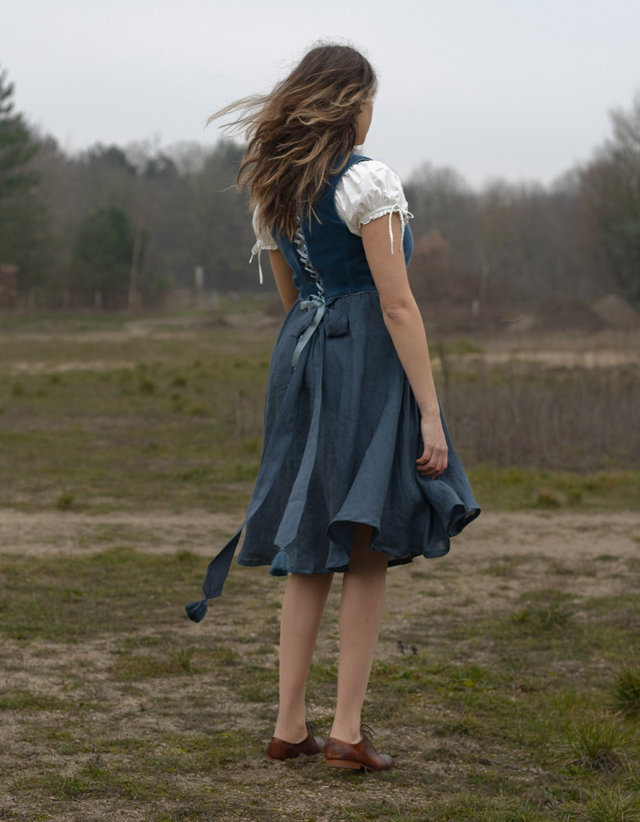 Jupe 'Vineta' midi en lin bleu skandi