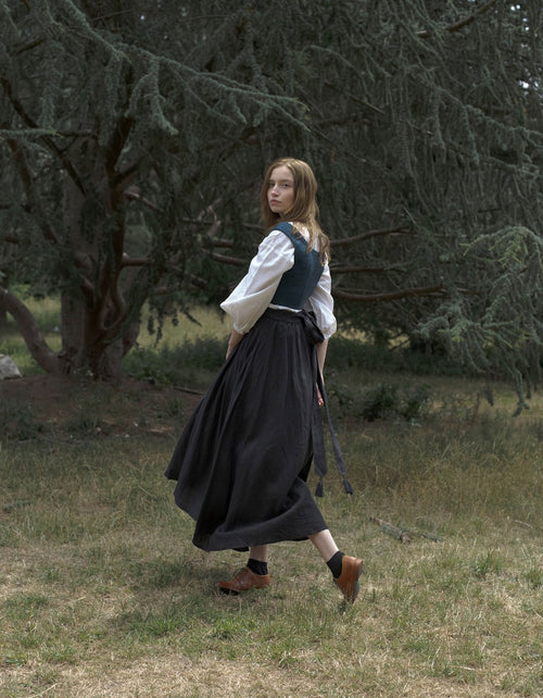 Jupe longue 'Vineta' en lin noir