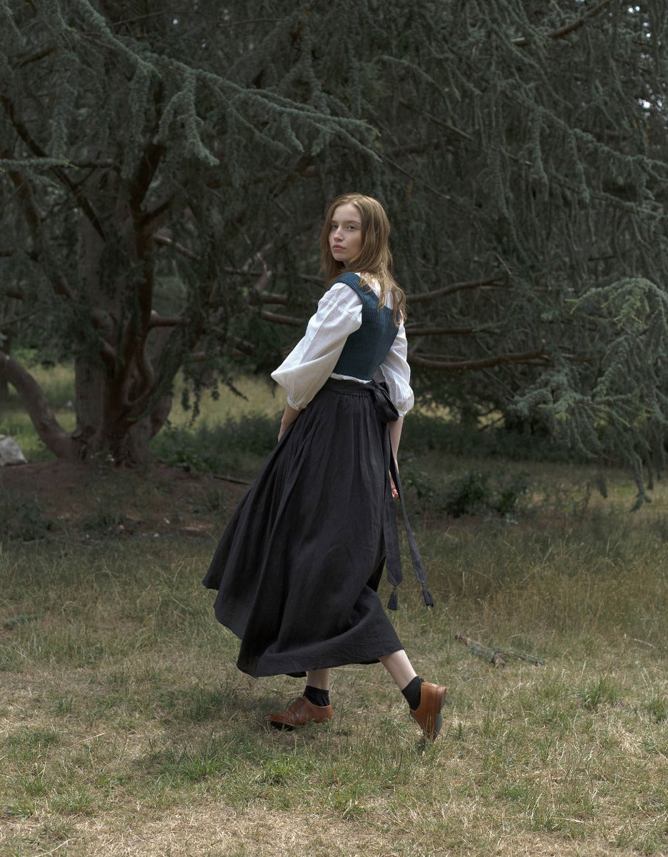 Jupe longue 'Vineta' en lin noir