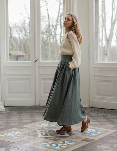 "Vineta" linen maxi skirt sage green