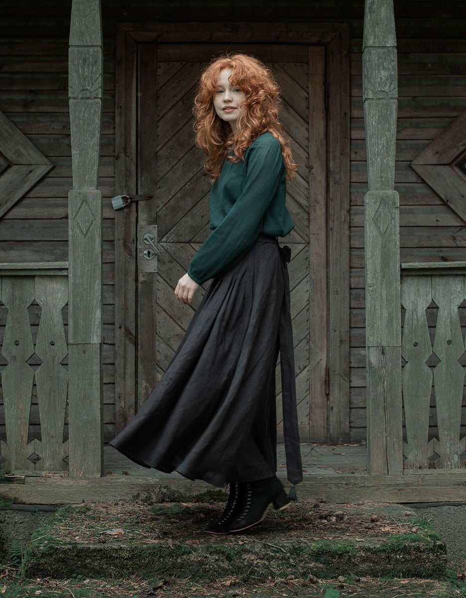 Jupe longue 'Vineta' en lin noir
