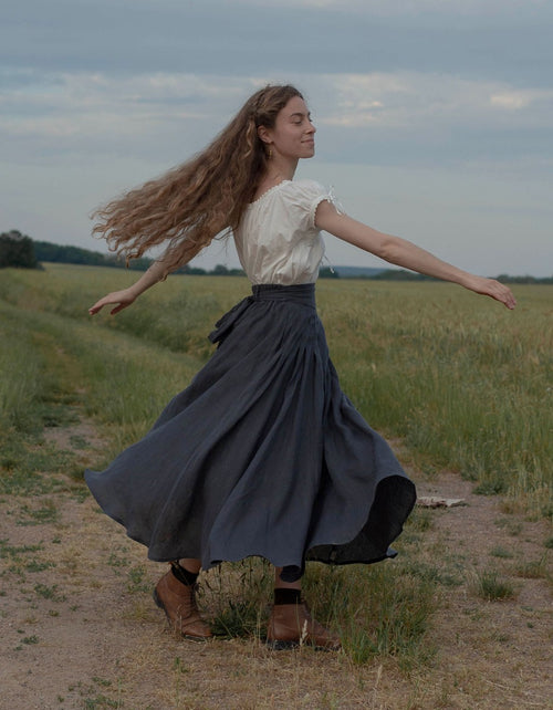 “Vineta” linen maxi skirt skandi blue