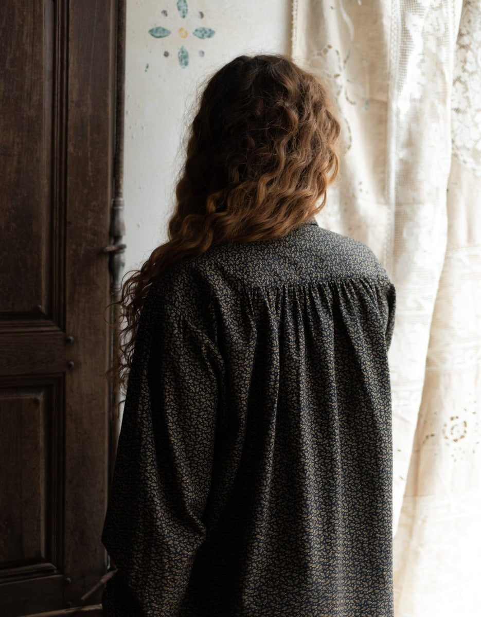 "Viola" black leaves cotton blouse