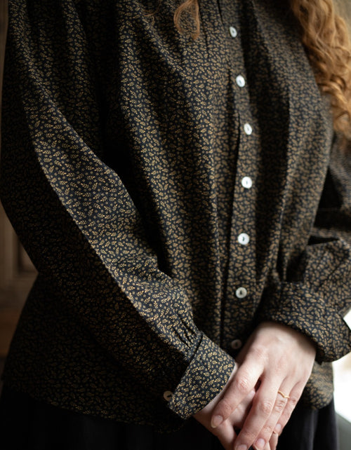 "Viola" black leaves cotton blouse