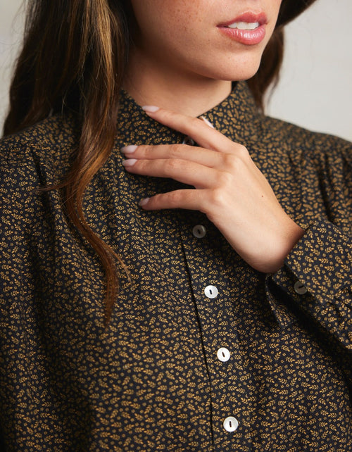 "Viola" black leaves cotton blouse