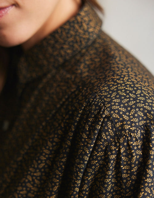 "Viola" black leaves cotton blouse