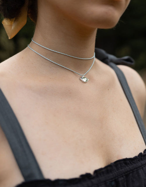 'Volya' silver bird pendant with prasiolite Amethyst and Silk cord