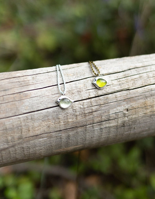 'Volya' silver bird pendant with prasiolite Amethyst and Silk cord