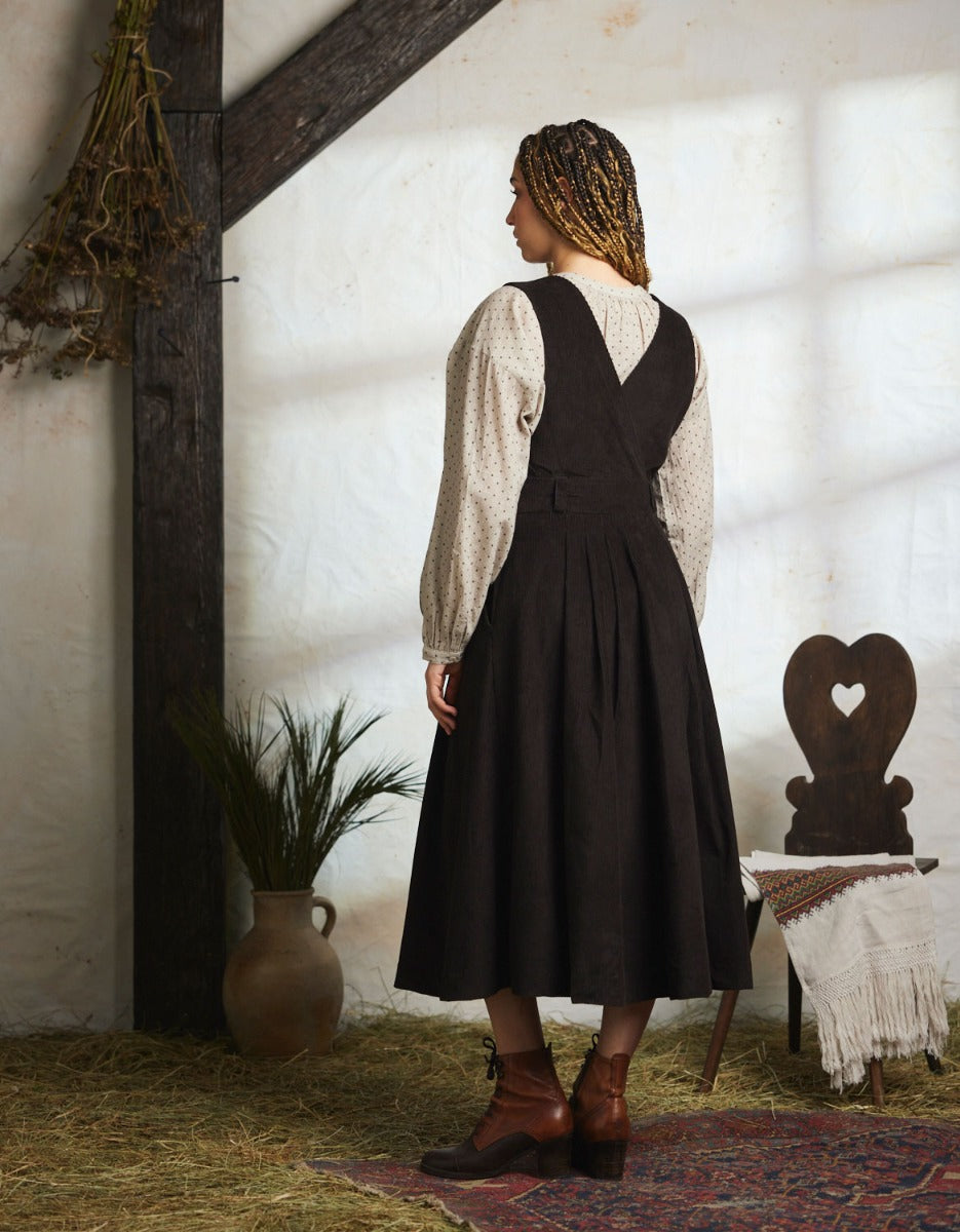 "Yana" corduroy jumper dress black