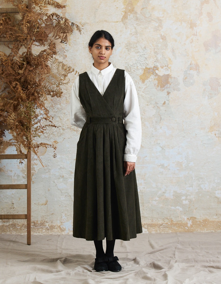 corduroy jumper dress women Green Jumper Dress | Cotton Corduroy Dress | Dark Academia style – voriagh