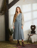 Robe-chasuble 'Yana' en velours côtelé lagon