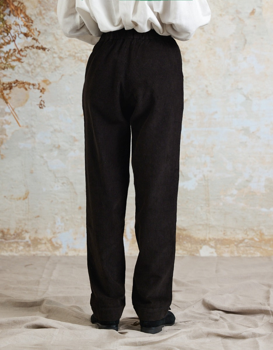 Pantalon 'Yana' en velours côtelé noir