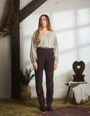 Pantalon 'Yana' en velours côtelé châtaigne