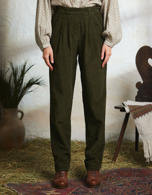 "Yana" corduroy pants moss green