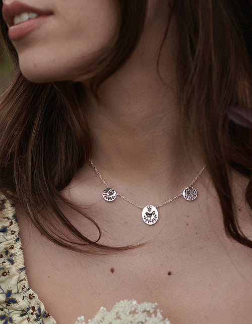 'Zina' triple folk sparrow necklace in sterling silver