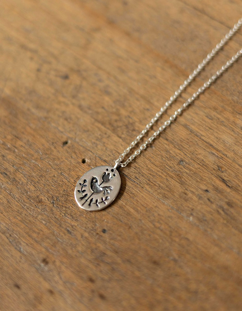 'Zina' folk sparrow necklace in sterling silver