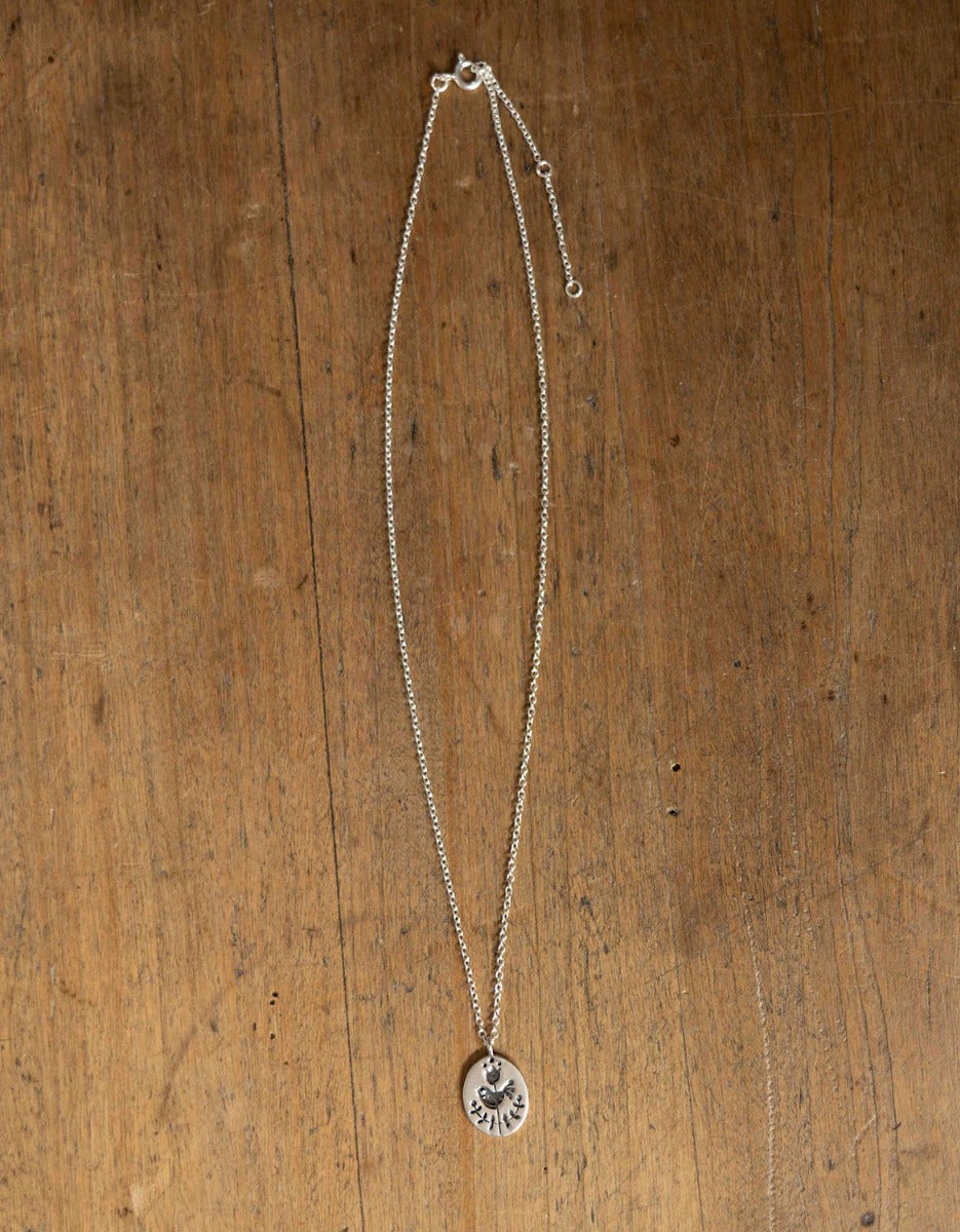 'Zina' folk sparrow necklace in sterling silver