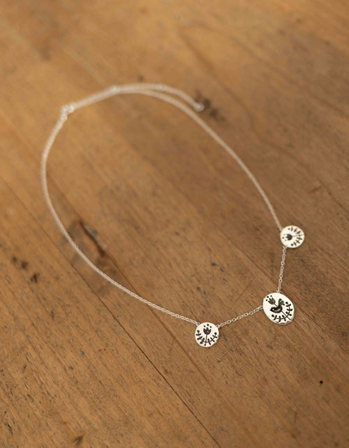 'Zina' triple folk sparrow necklace in sterling silver