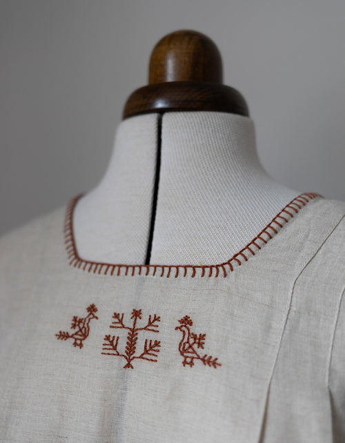 "Zlata" linen dress with tile embroideries