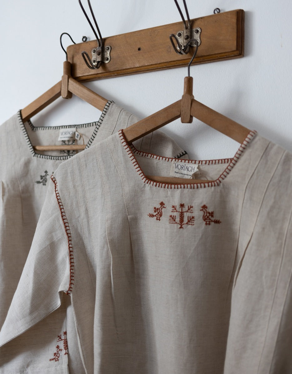 "Zlata" linen dress with tile embroideries